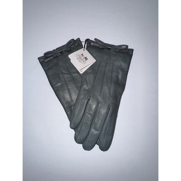 Coach Grey Bow Leather Gloves - 83865 NWT! - Picture 3 of 8